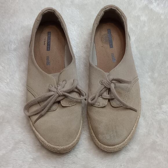 Clarks Shoes - Clarks Womens  Azella Jazlynn Sneaker Size 8W Espadrille Lace Up Tan Suede Shoe